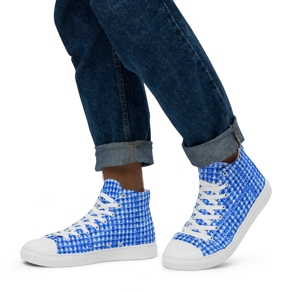 Azure Matrix on Men's High Top Canvas Shoes — Left
