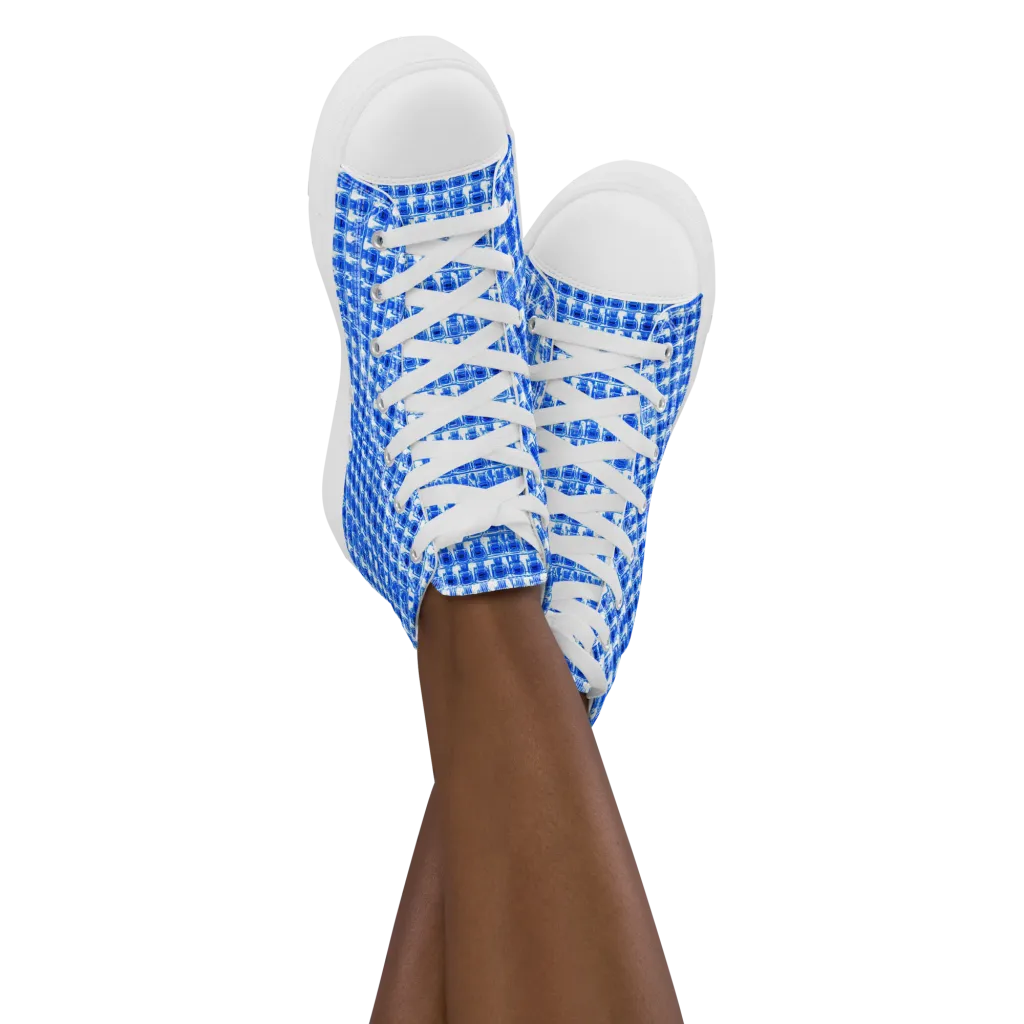 Azure Matrix on Women's High Top Canvas Shoes — Front