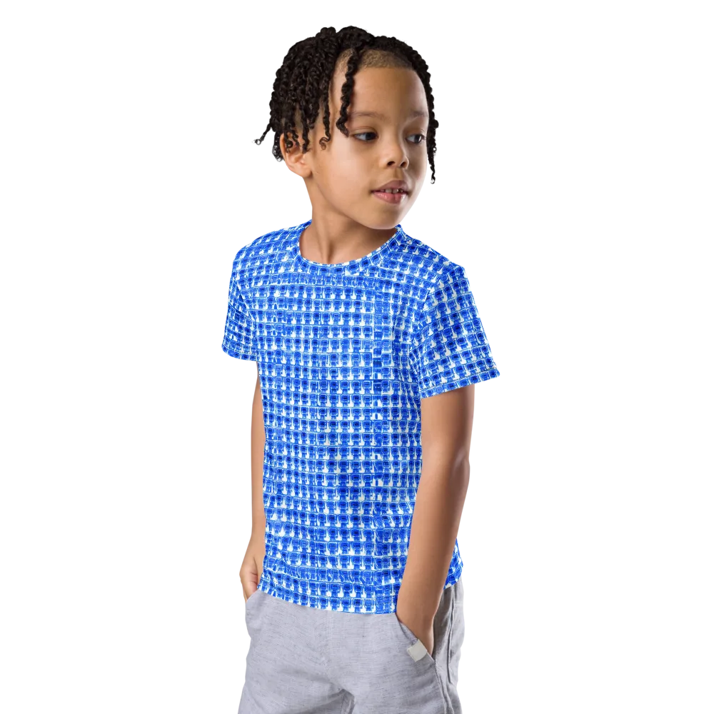 Azure Matrix on Kids Crew Neck T-Shirt — Left Front
