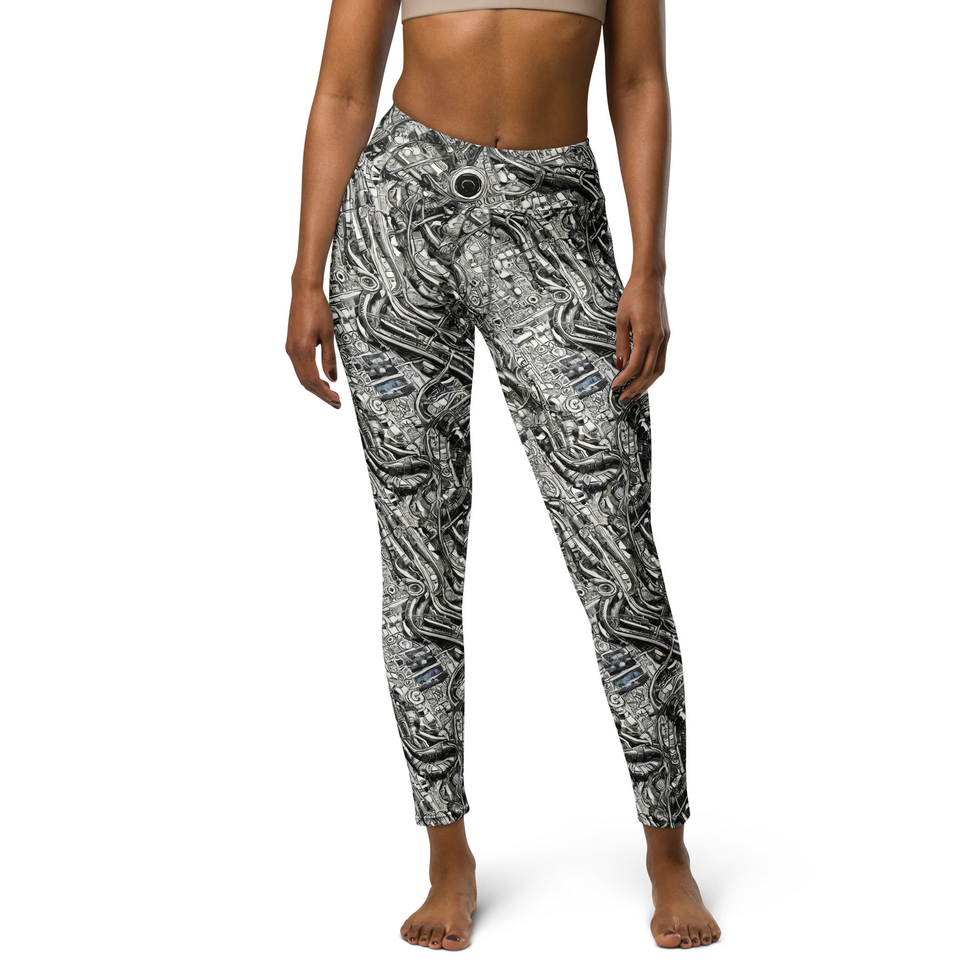 Chrome Labyrinth on Yoga Leggings — Front