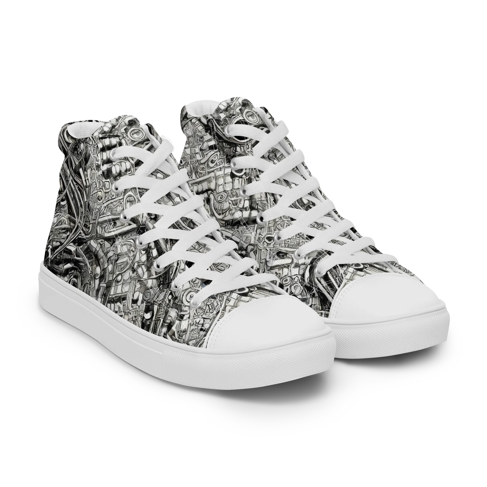 Chrome Labyrinth on Men's High Top Canvas Shoes — Right Front