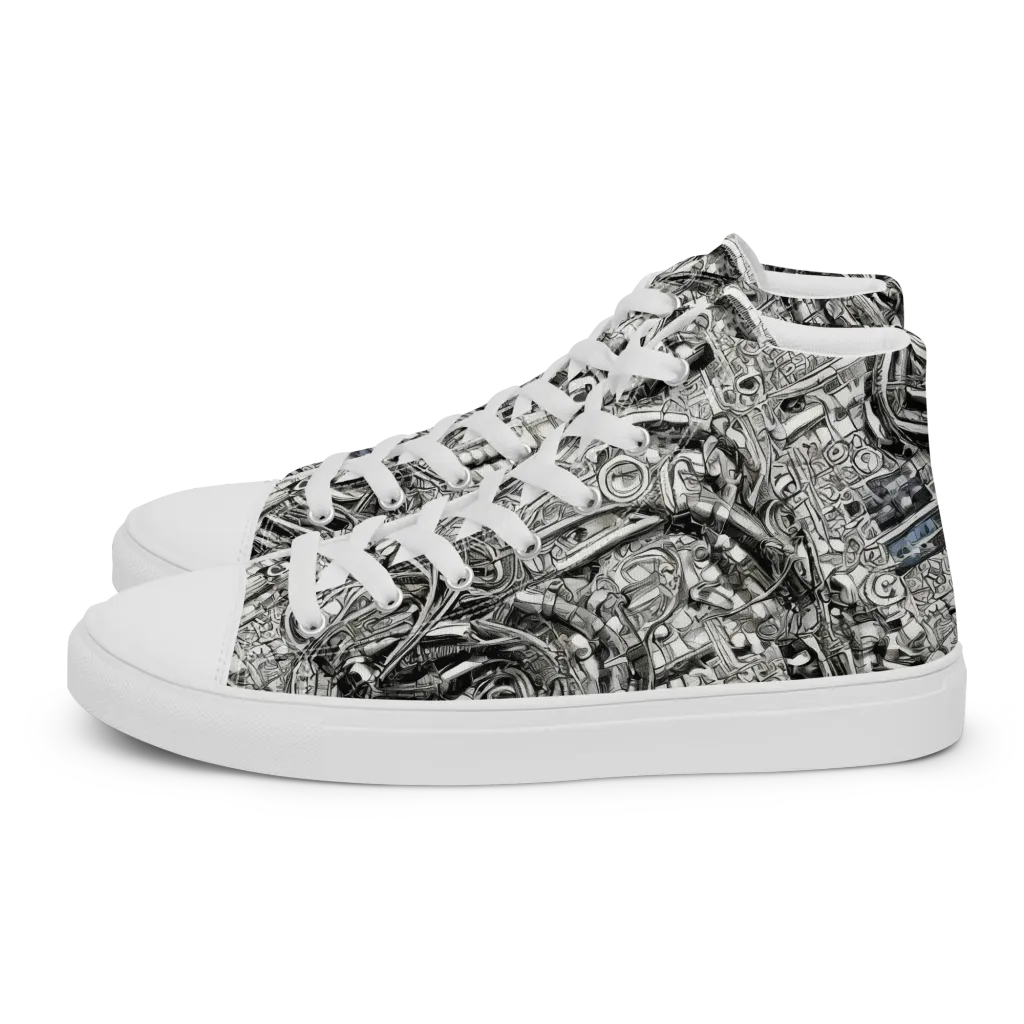 Chrome Labyrinth on Men's High Top Canvas Shoes — Left
