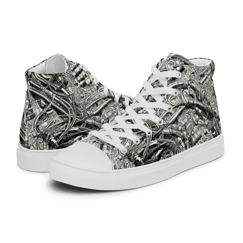 Chrome Labyrinth on Men's High Top Canvas Shoes — Left