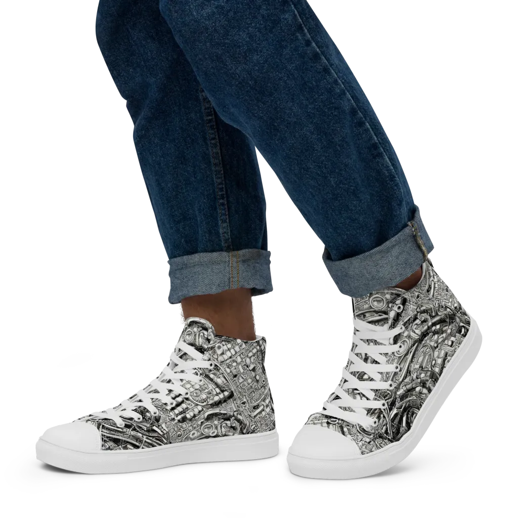 Chrome Labyrinth on Men's High Top Canvas Shoes — Left