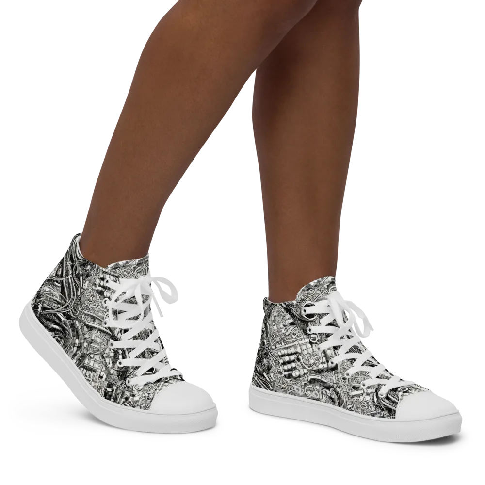 Chrome Labyrinth on Women's High Top Canvas Shoes — Right