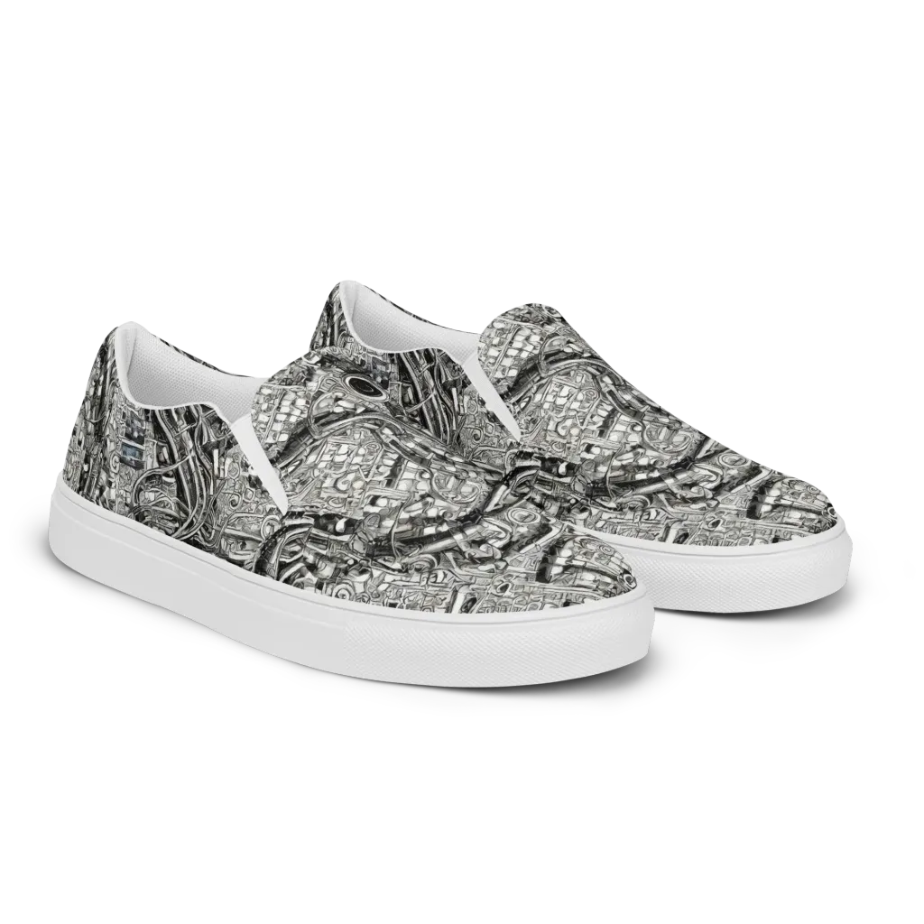 Chrome Labyrinth on Men's Slip-On Canvas Shoes — Right Front