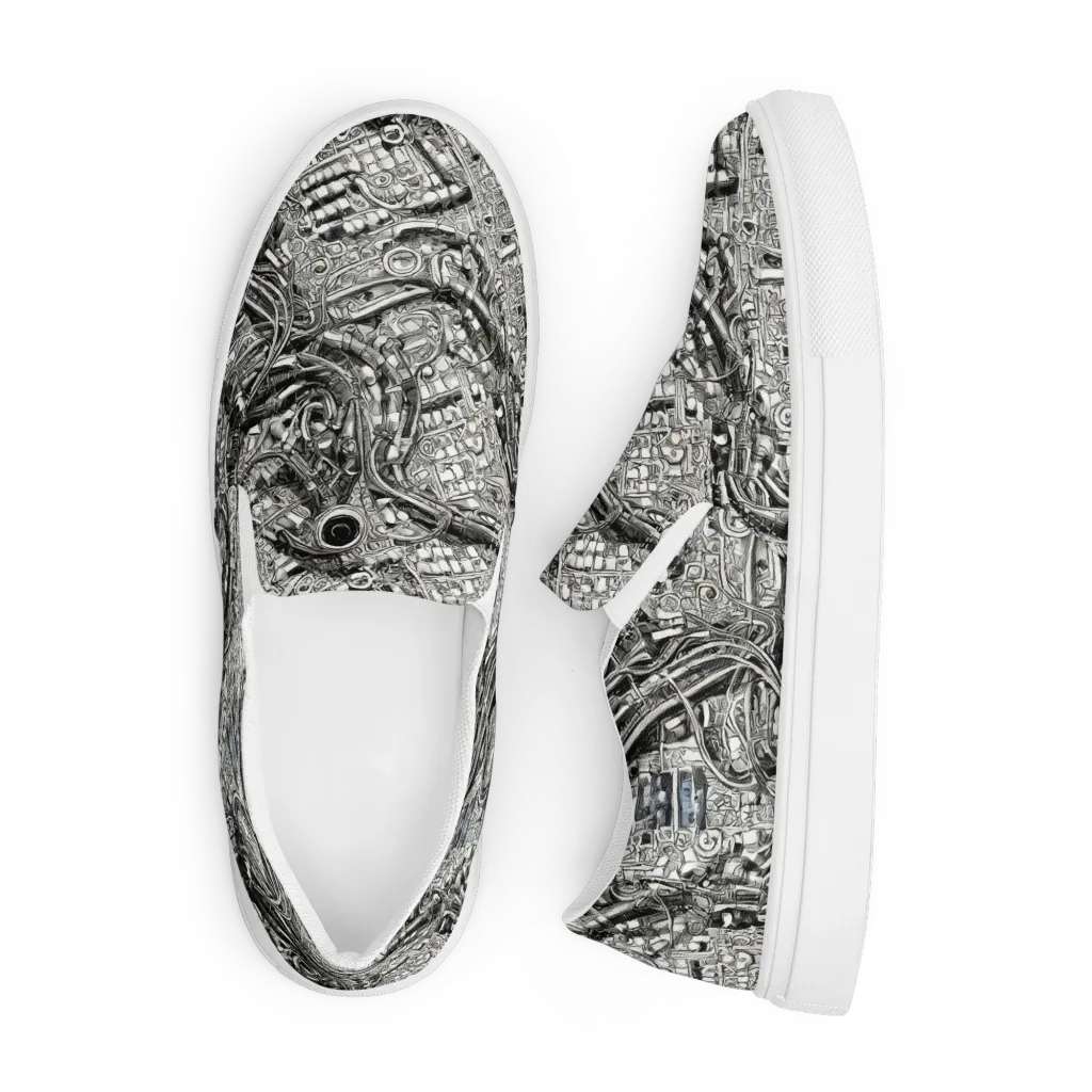 Chrome Labyrinth on Men's Slip-On Canvas Shoes — Front