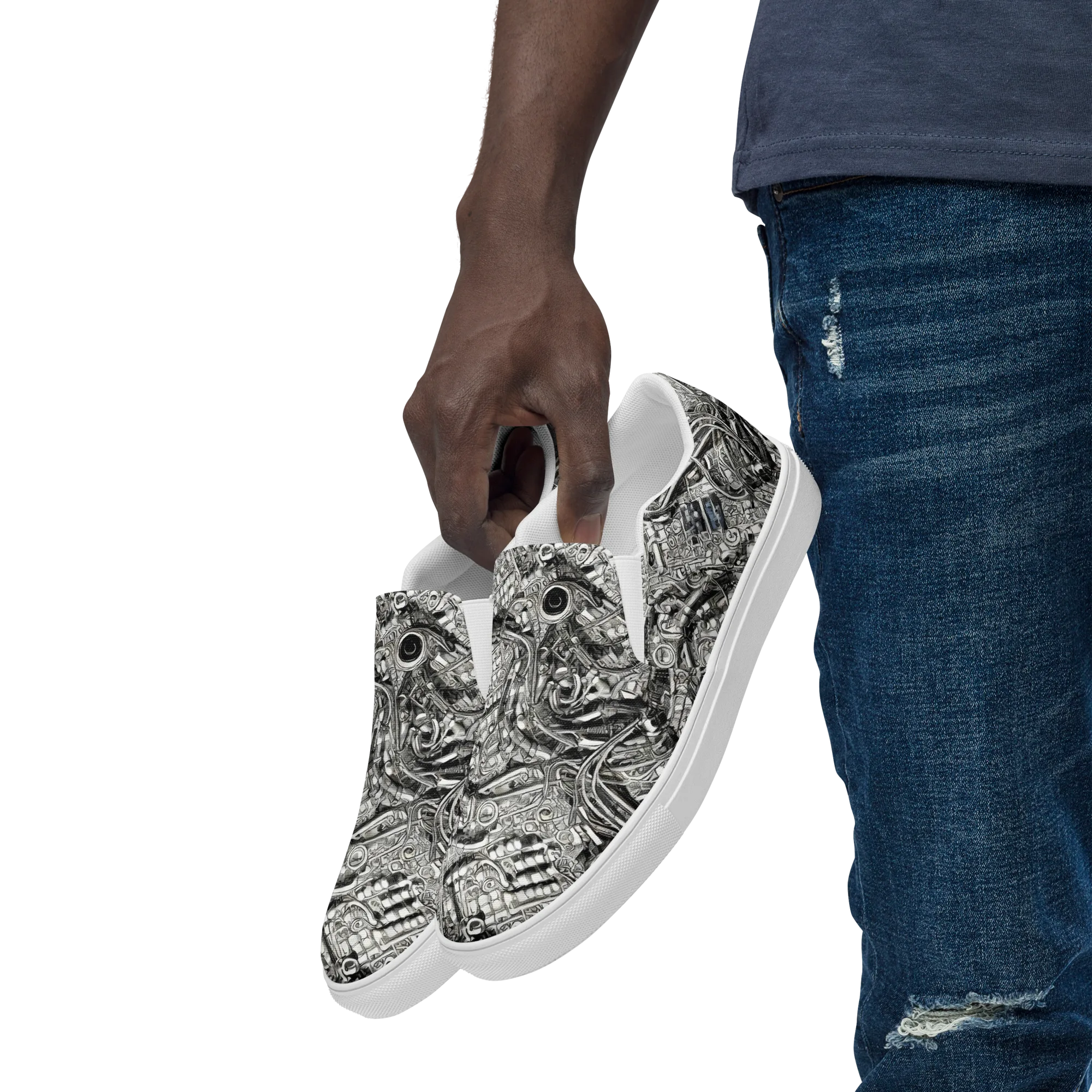 Chrome Labyrinth on Men's Slip-On Canvas Shoes — Left Front