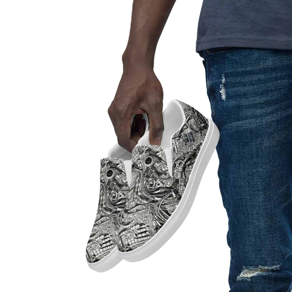 Chrome Labyrinth on Men's Slip-On Canvas Shoes — Left Front