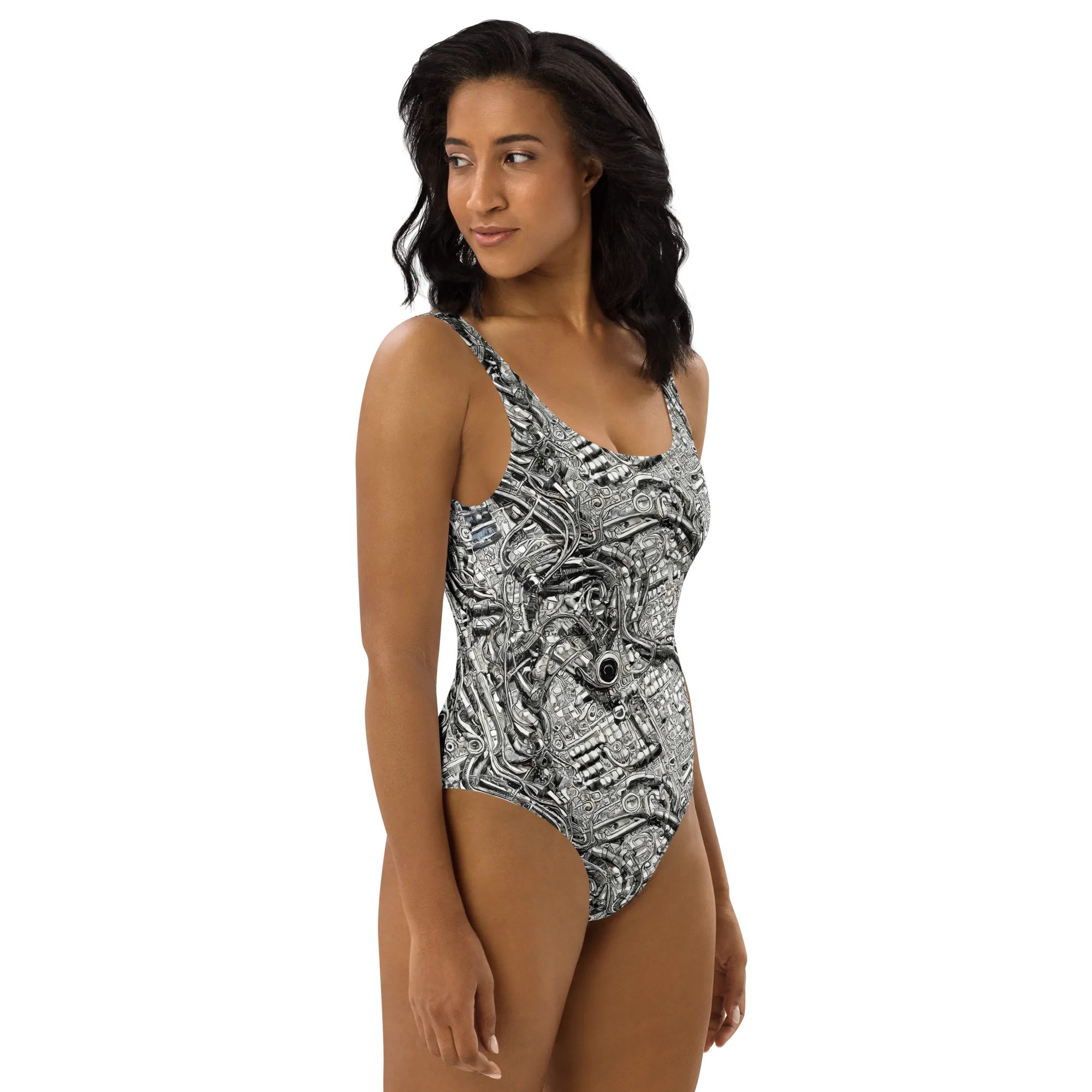 Chrome Labyrinth on One-Piece Swimsuit — Right