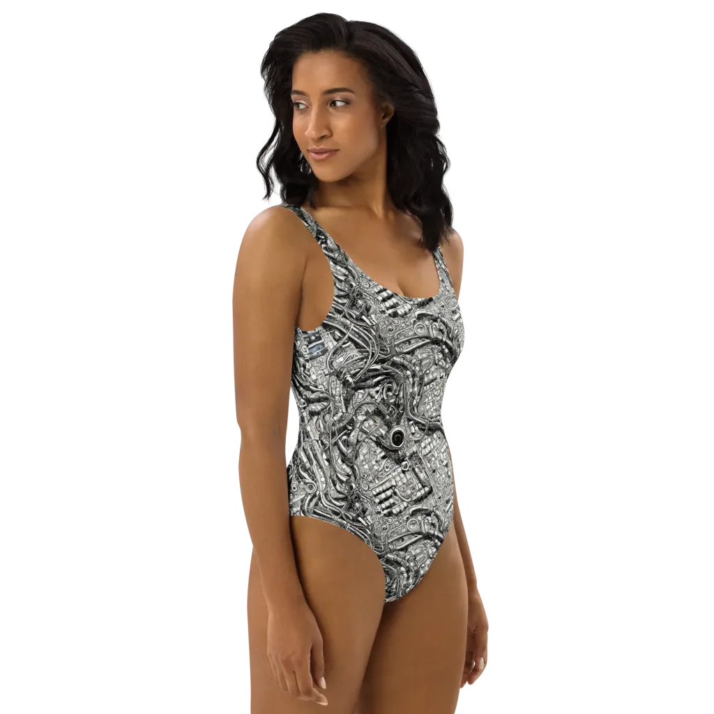 Chrome Labyrinth on One-Piece Swimsuit — Right