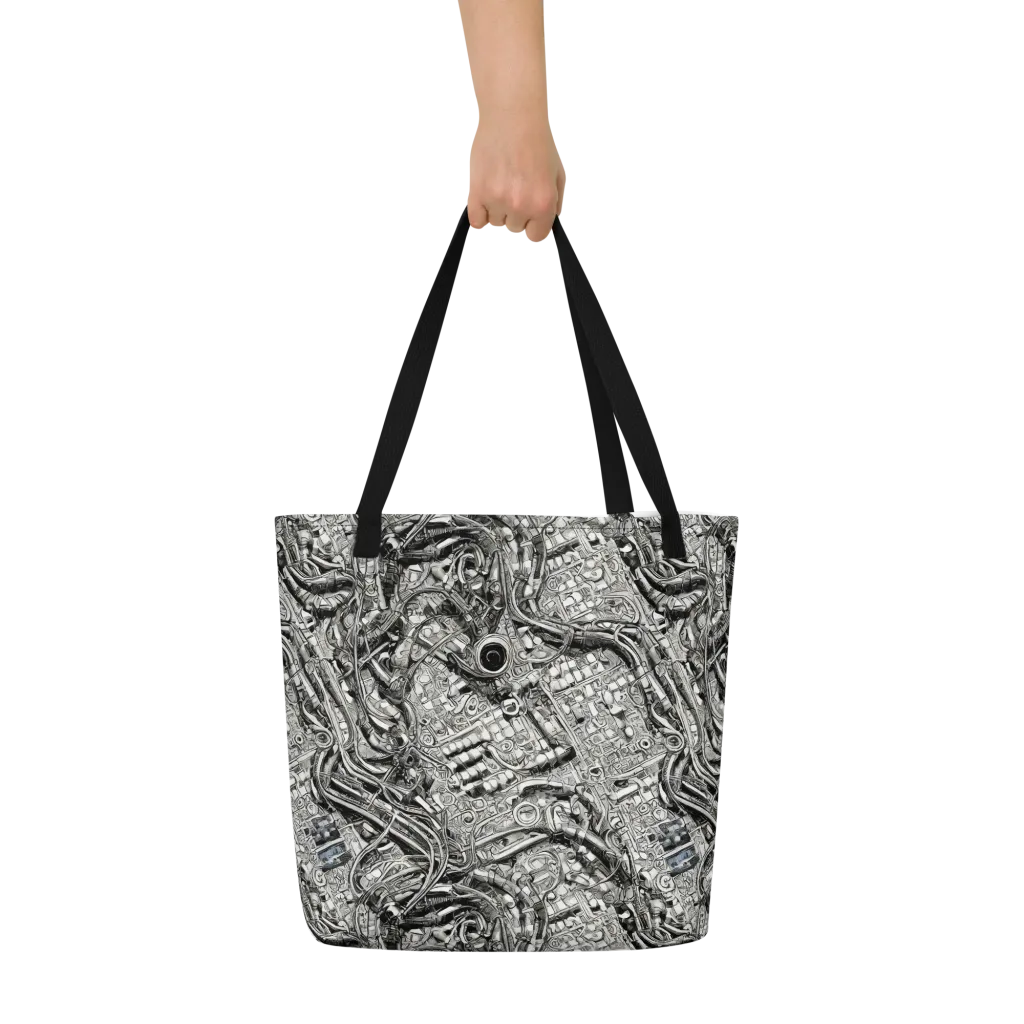 Chrome Labyrinth on Large Tote Bag W/ Pocket — Front