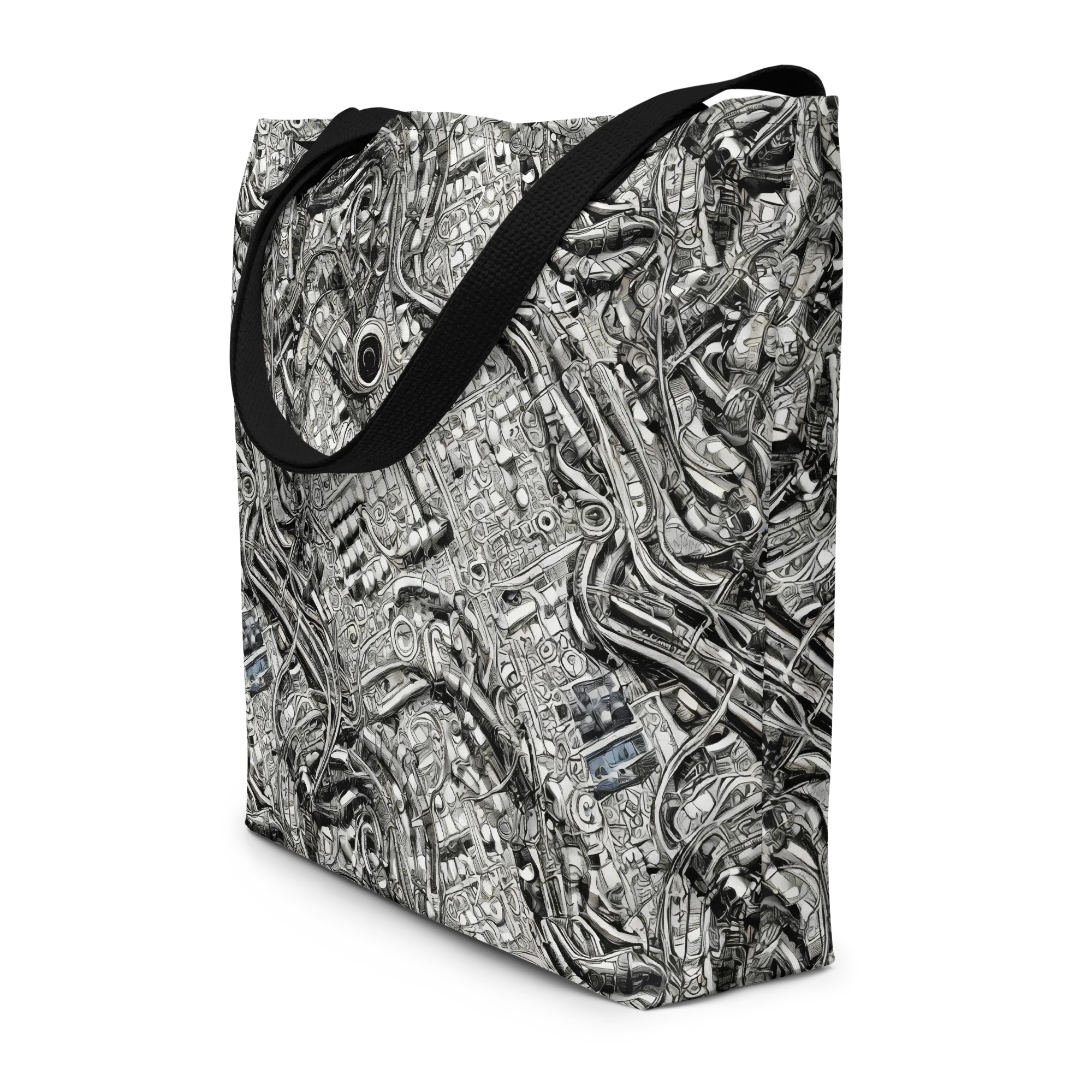 Chrome Labyrinth on Large Tote Bag W/ Pocket — Front
