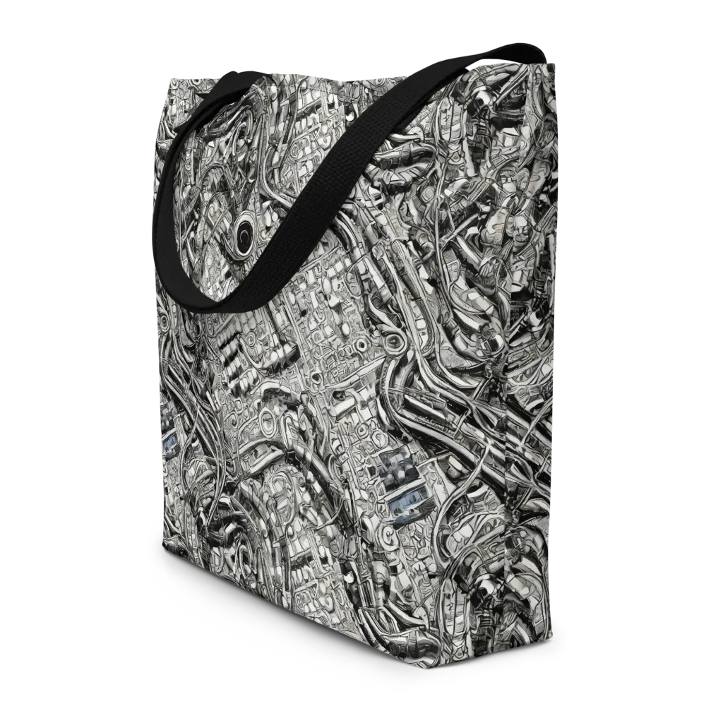 Chrome Labyrinth on Large Tote Bag W/ Pocket — Front