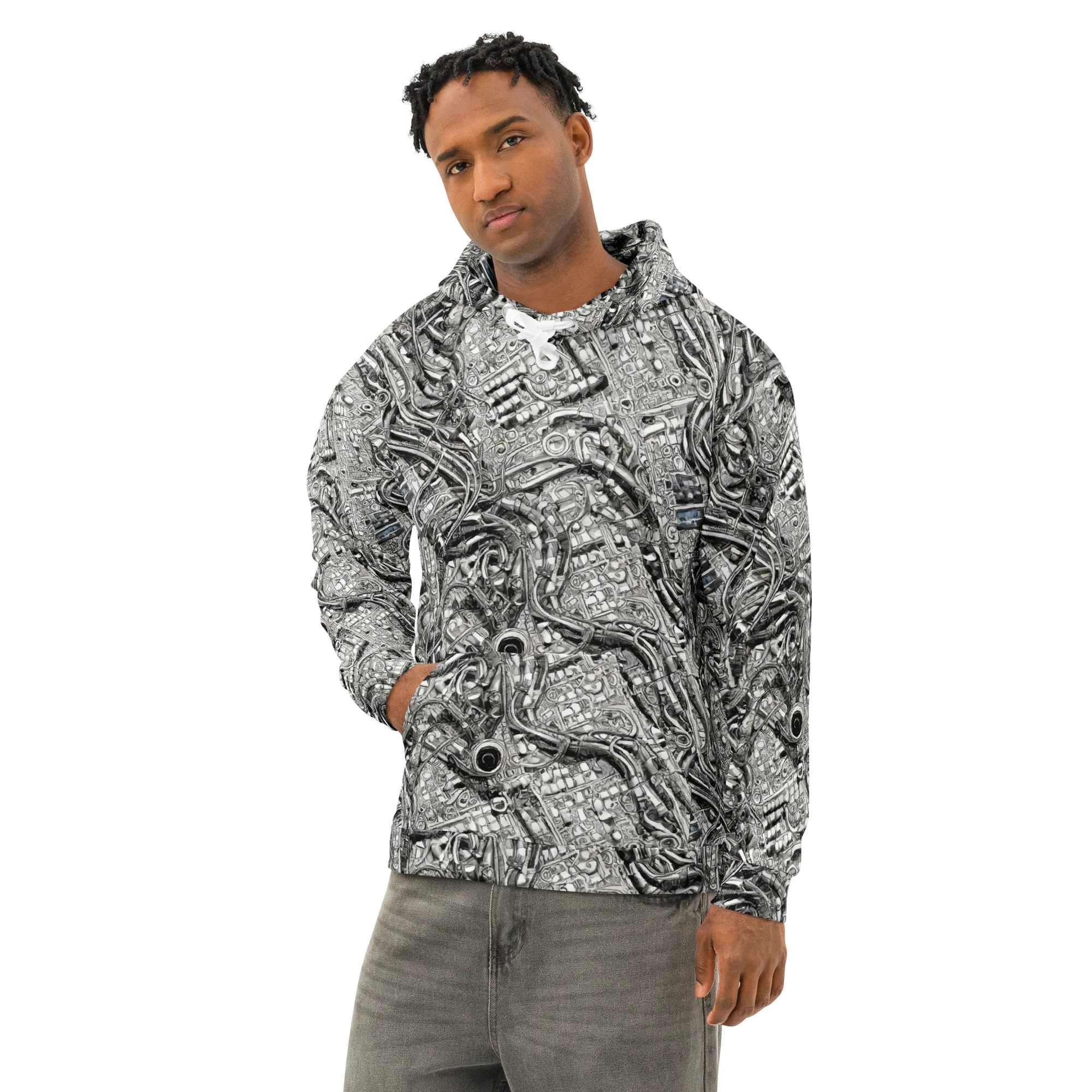 Chrome Labyrinth on Cotton Hoodie — Left Front