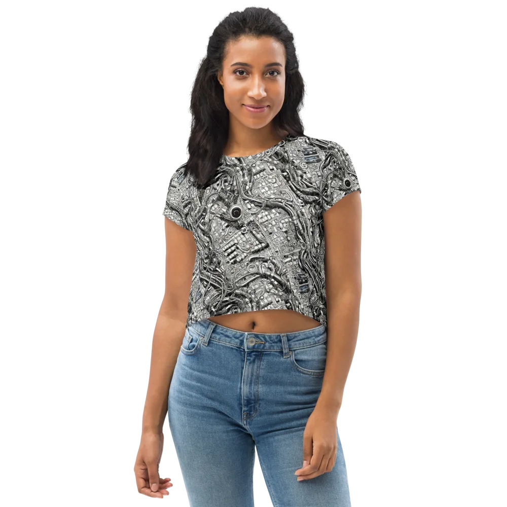 Chrome Labyrinth on Crop Tee — Front