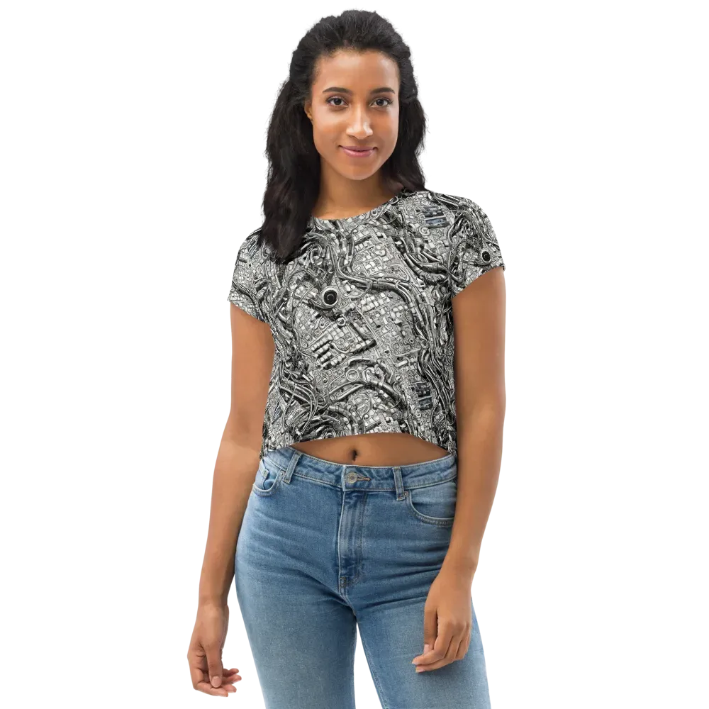 Chrome Labyrinth on Crop Tee — Front
