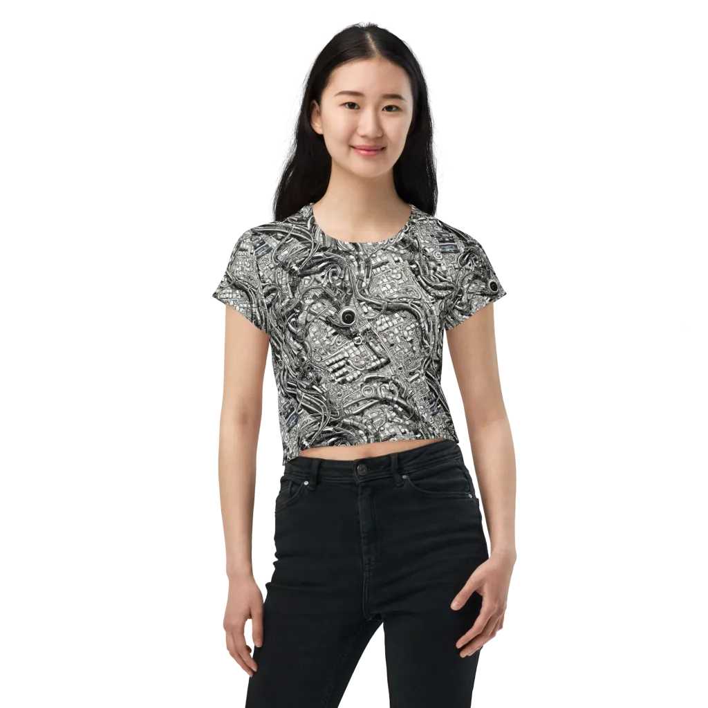 Chrome Labyrinth on Crop Tee — Front