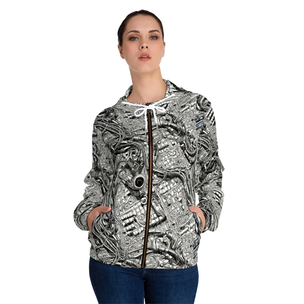 Chrome Labyrinth on Women's Full-Zip Hoodie — Front On Person