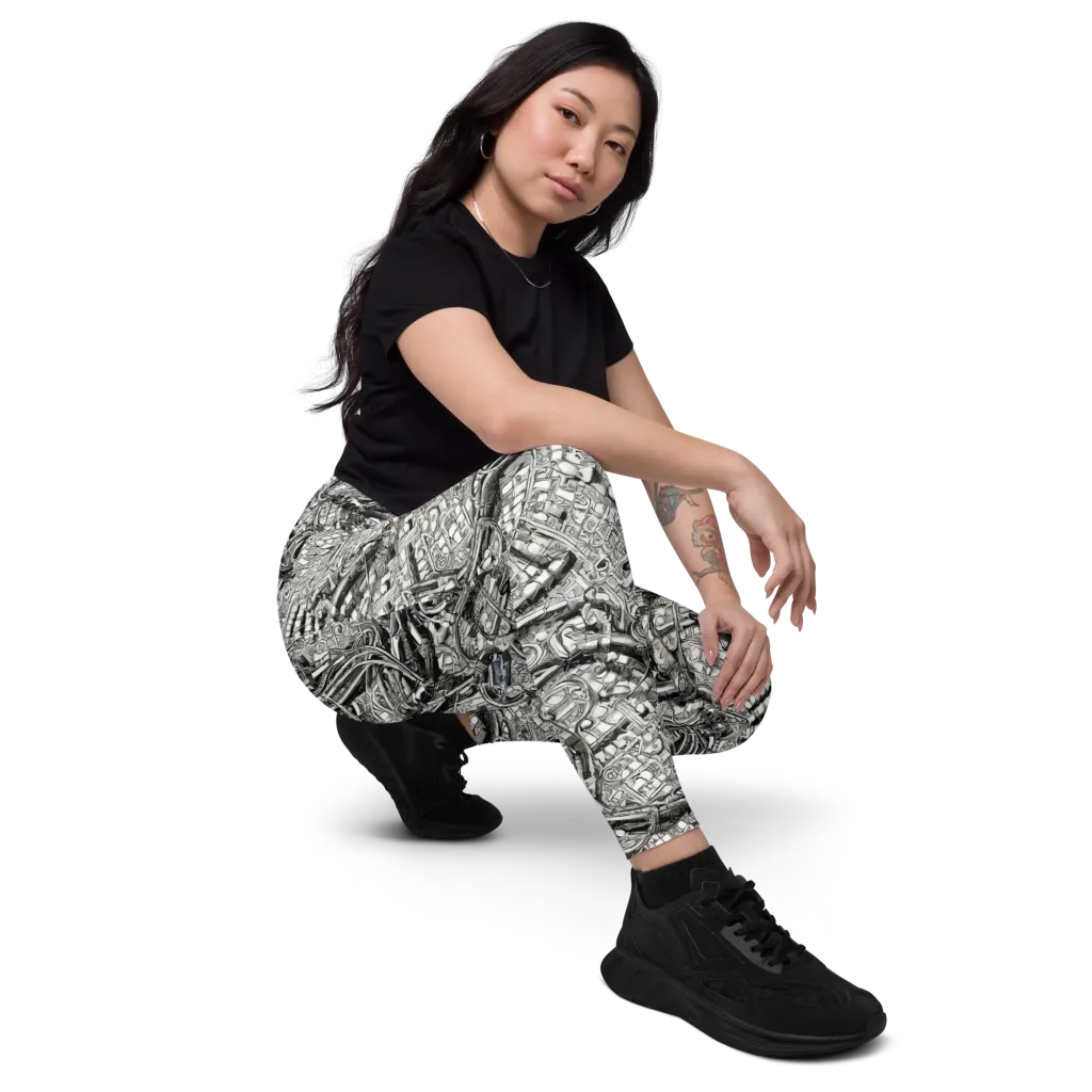 Chrome Labyrinth on Leggings with Pockets — Right Front