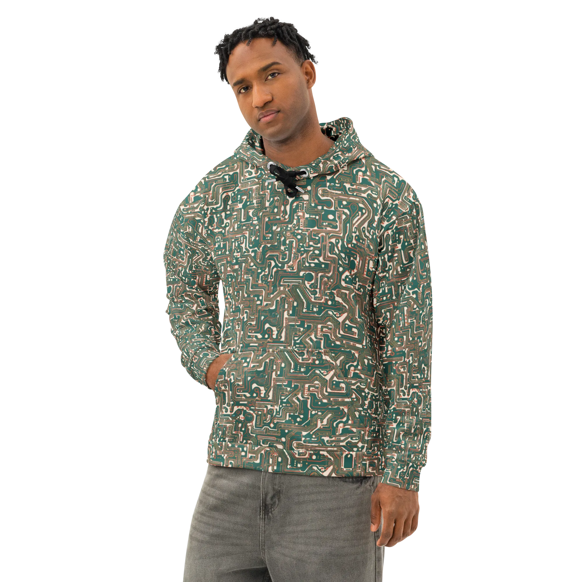 Copper Circuit on Cotton Hoodie — Left Front