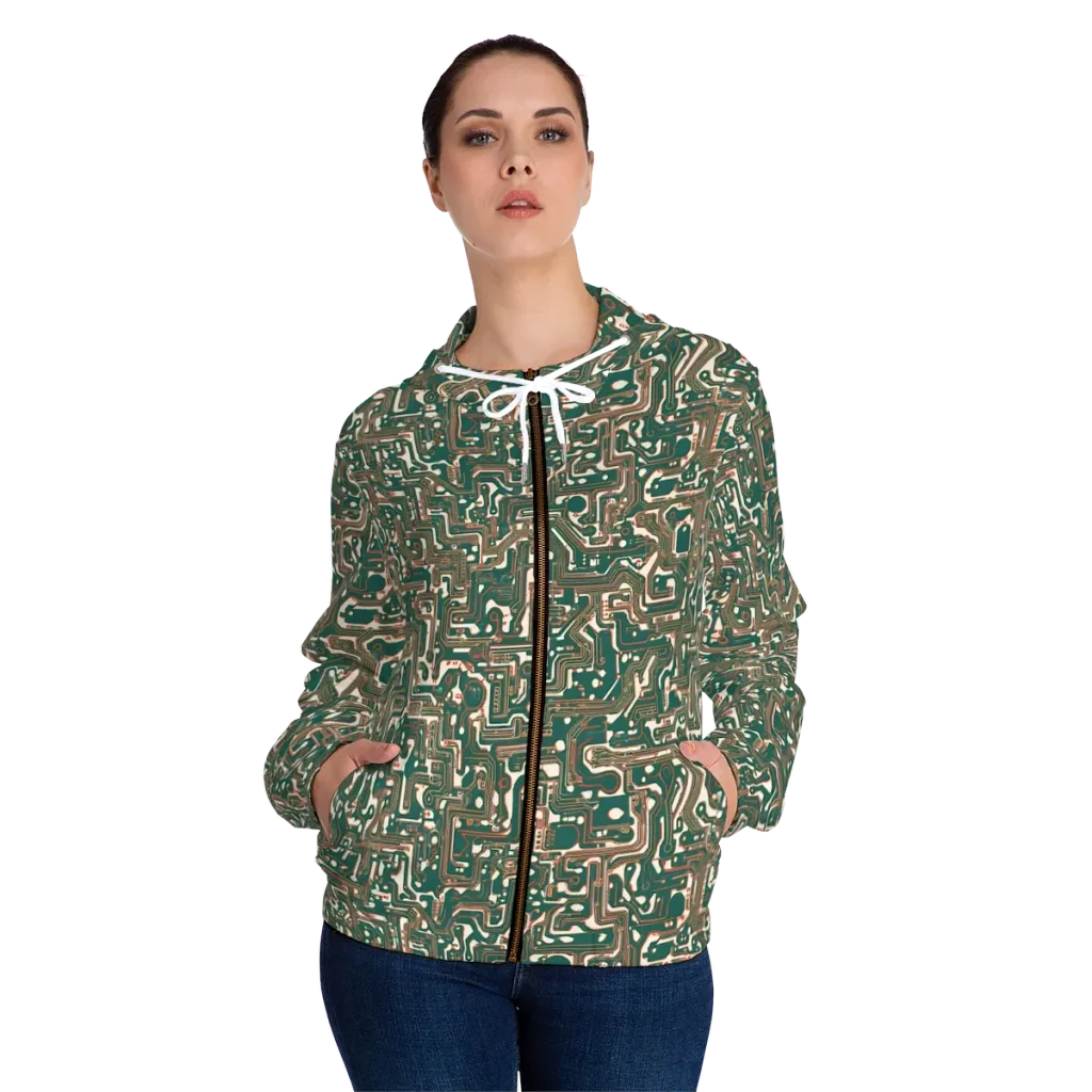 Copper Circuit on Women's Full-Zip Hoodie — Front On Person