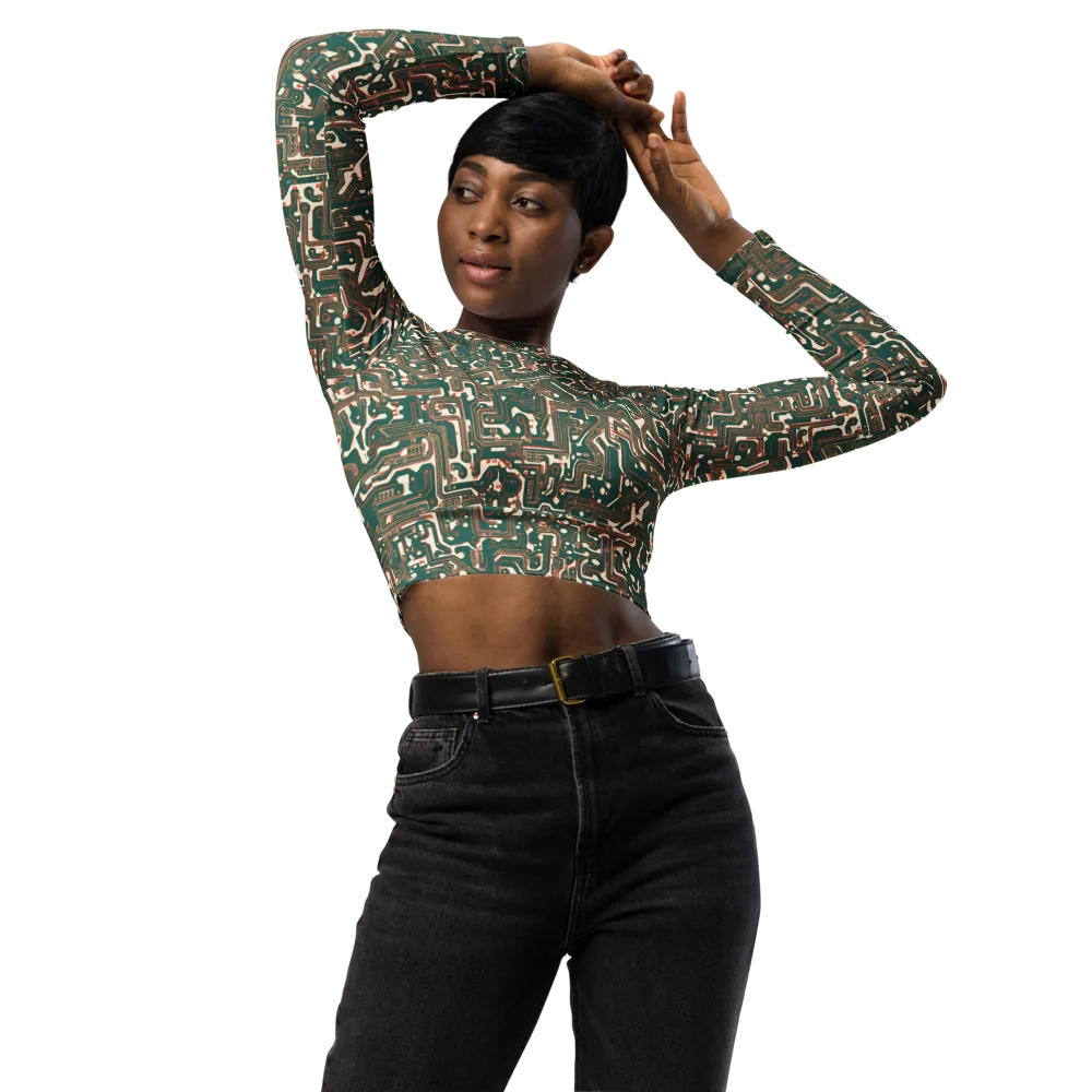 Copper Circuit on Long Sleeve Crop Top — Front
