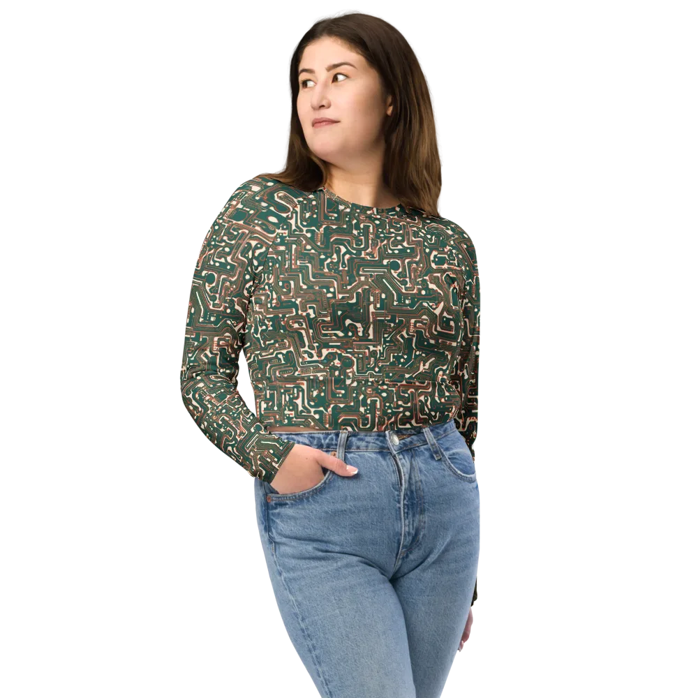 Copper Circuit on Long Sleeve Crop Top — Front