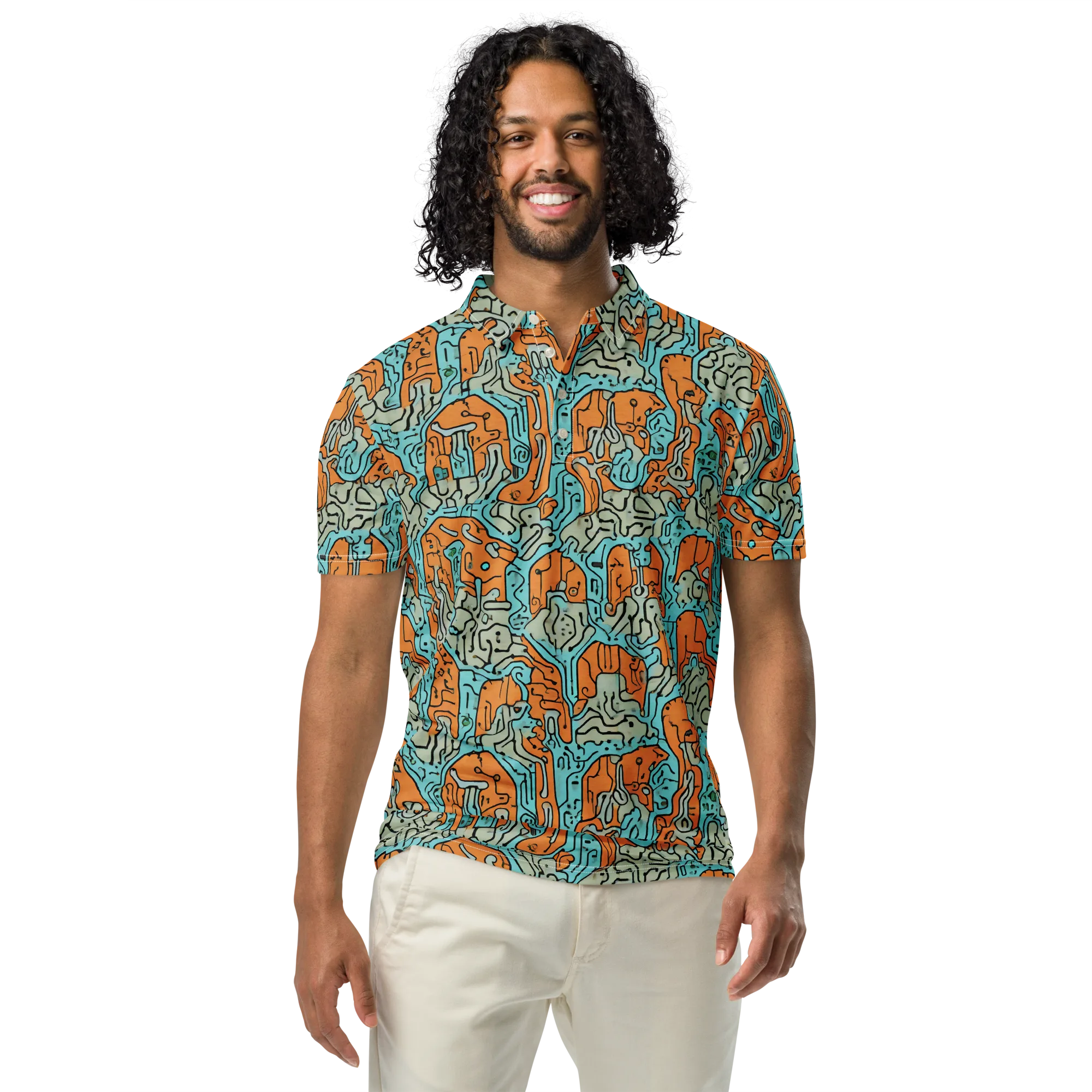 Tangerine Circuit on Men's Slim Fit Polo Shirt — Front