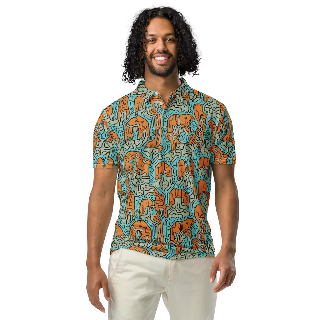 Tangerine Circuit on Men's Slim Fit Polo Shirt — Front