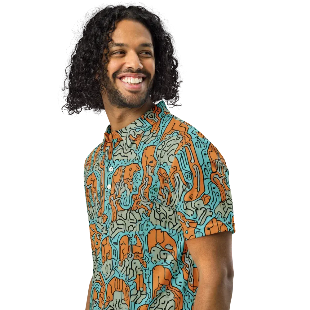 Tangerine Circuit on Men's Slim Fit Polo Shirt — Left Front
