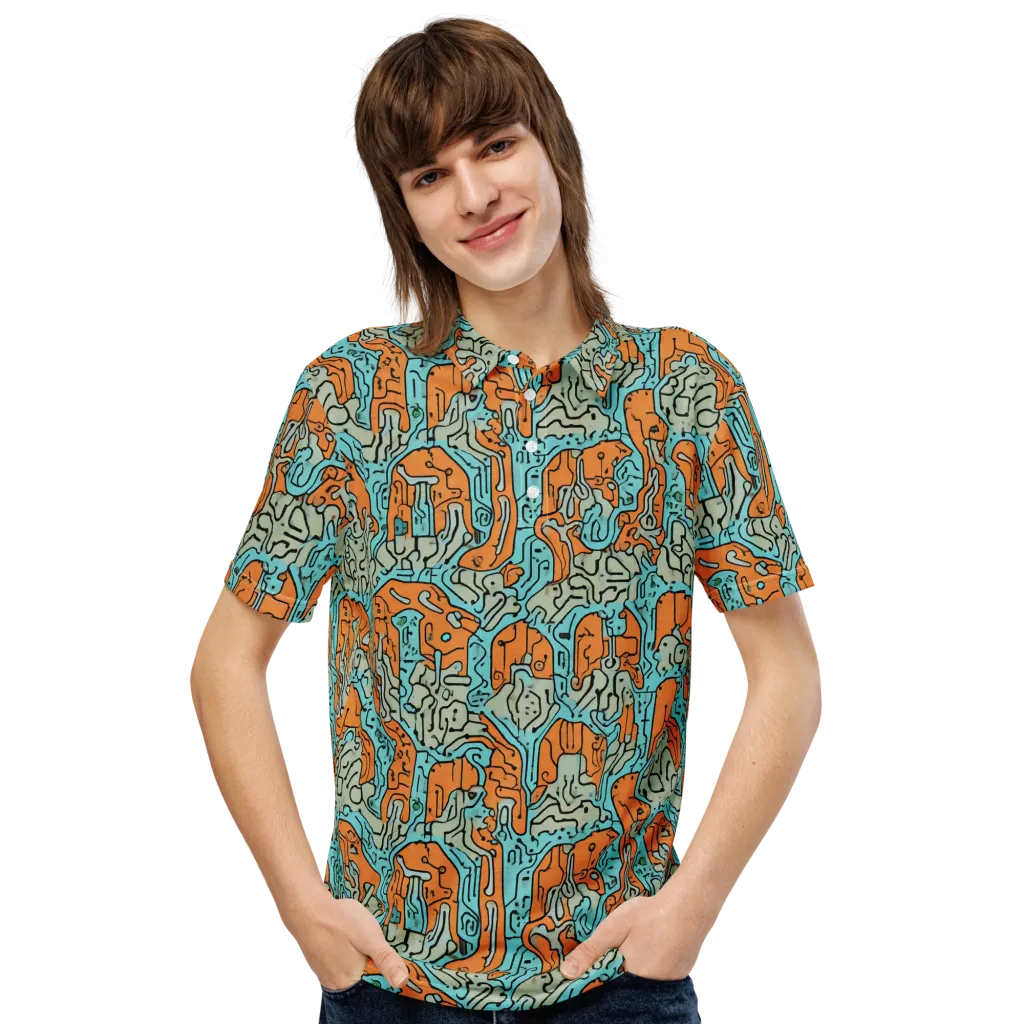 Tangerine Circuit on Men's Slim Fit Polo Shirt — Front