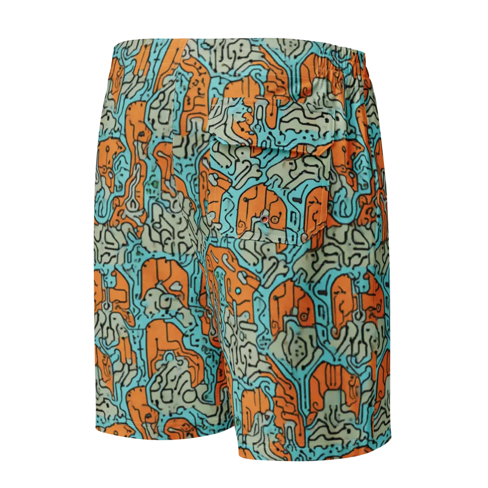 Tangerine Circuit on Men's Board Shorts — Back