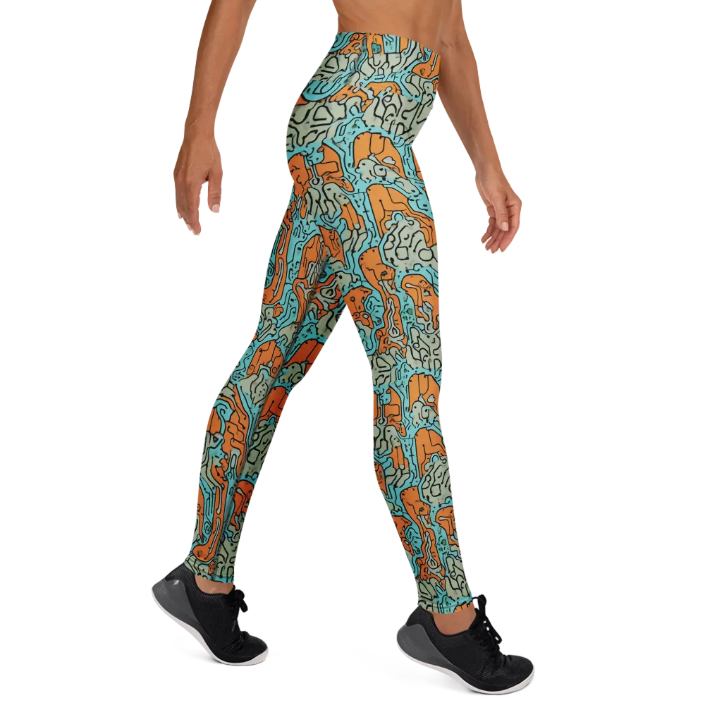 Tangerine Circuit on Yoga Leggings — Right
