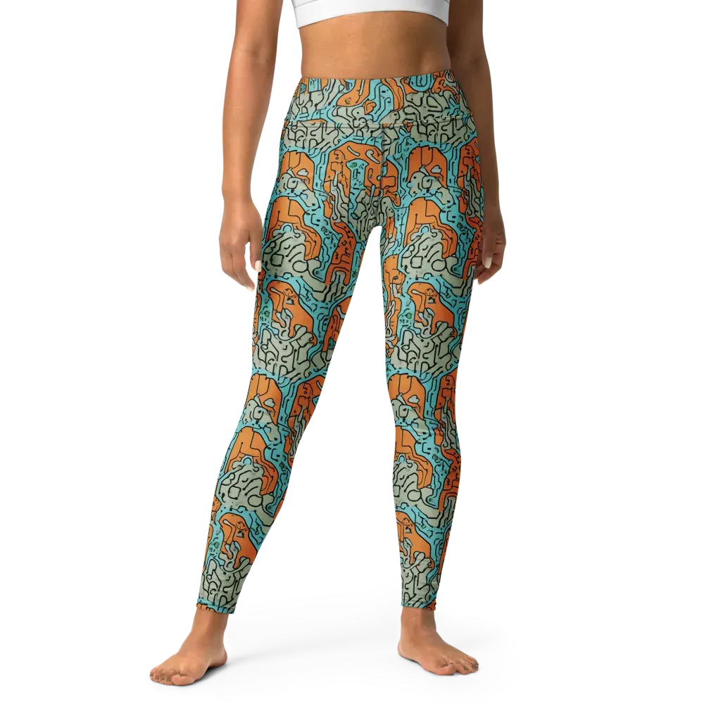 Tangerine Circuit on Yoga Leggings — Front