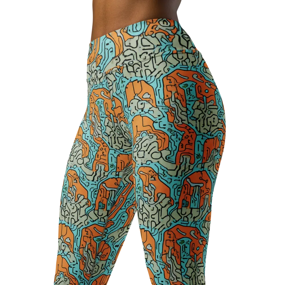 Tangerine Circuit on Yoga Leggings — Left Front