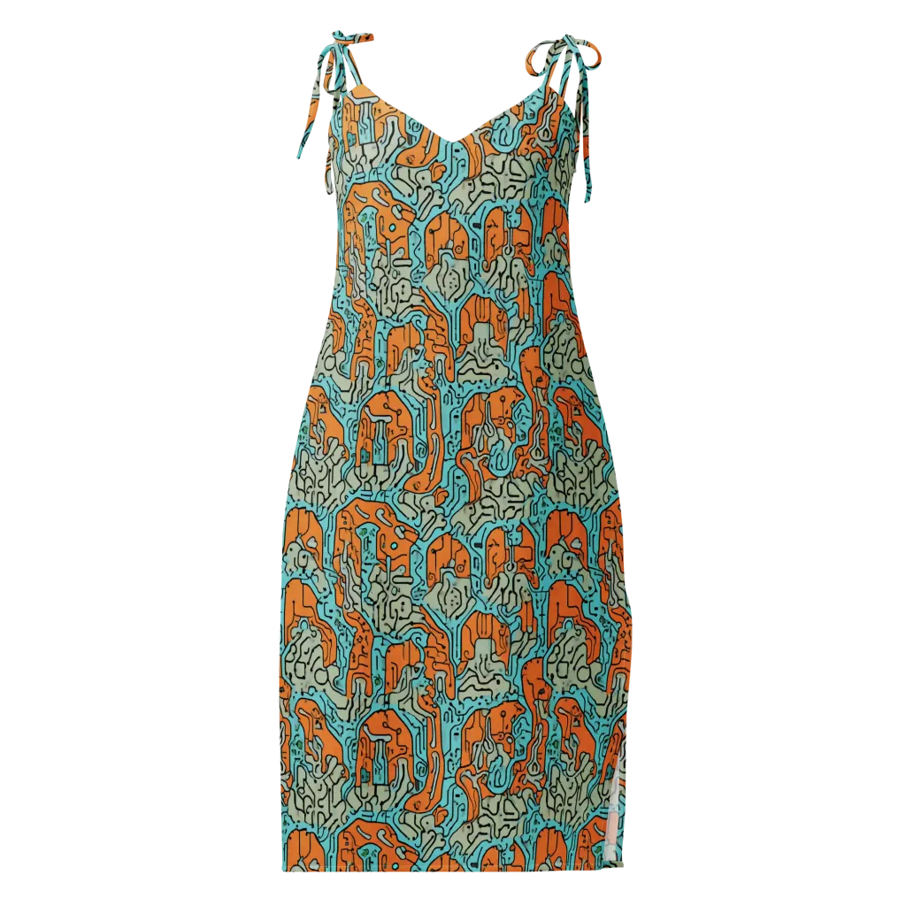 Tangerine Circuit on Slip Dress — Front
