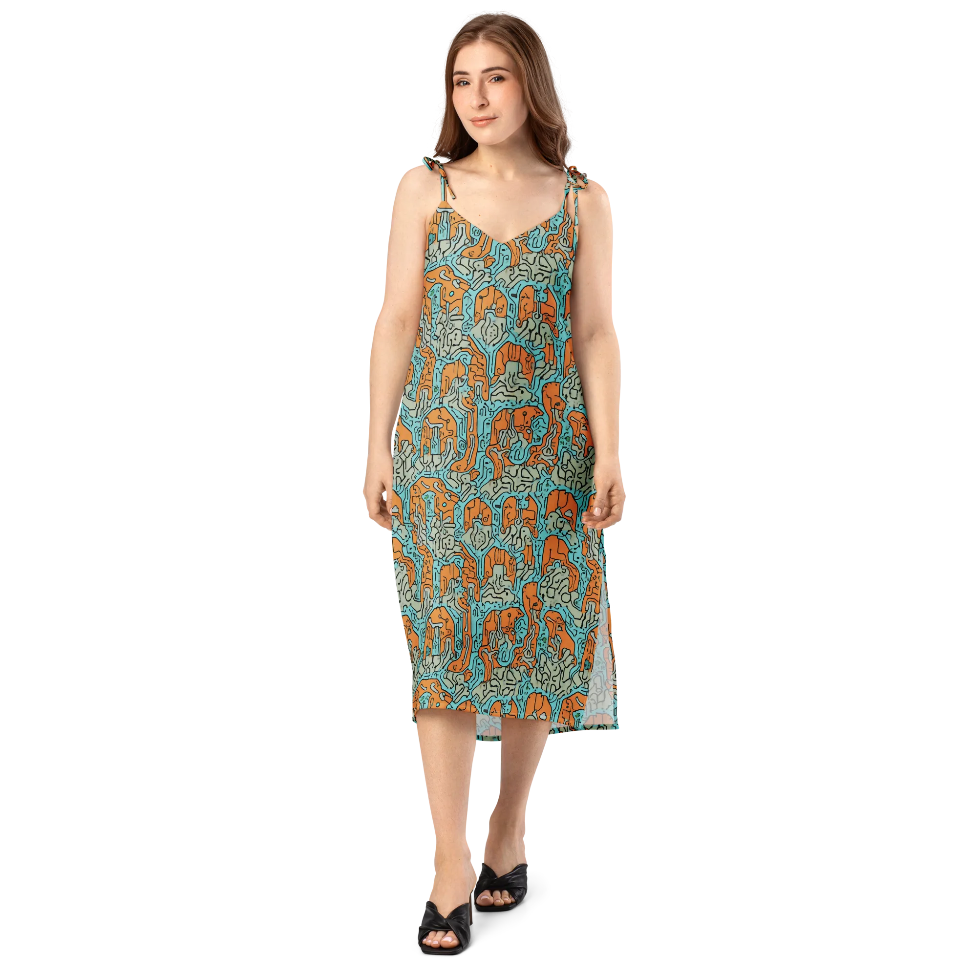 Tangerine Circuit on Slip Dress — Front