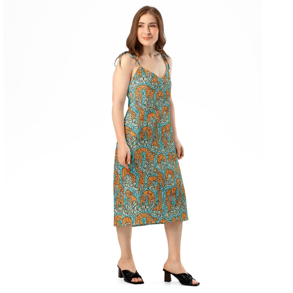 Tangerine Circuit on Slip Dress — Right Front