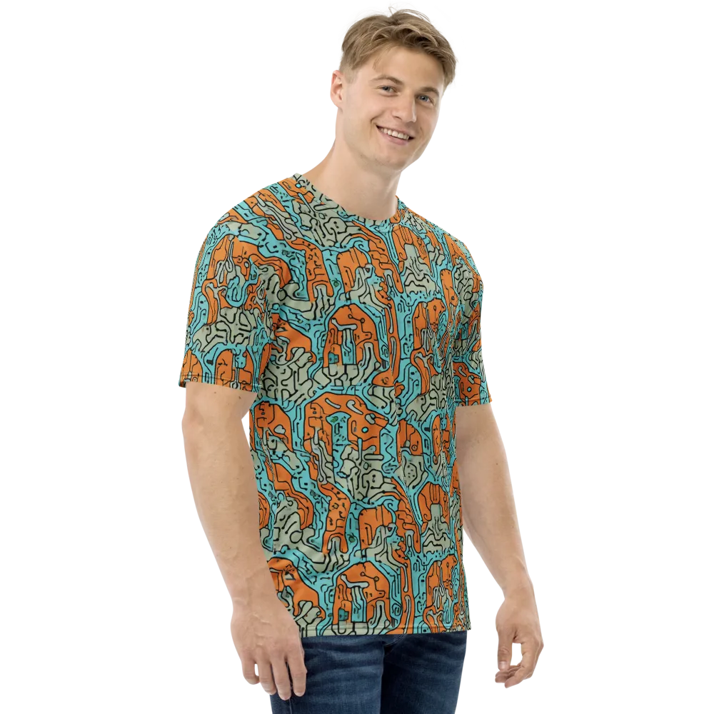 Tangerine Circuit on Men's Crew Neck T-Shirt — Right