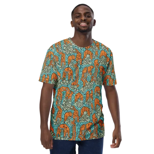Tangerine Circuit on a Men's Crew Neck T-Shirt