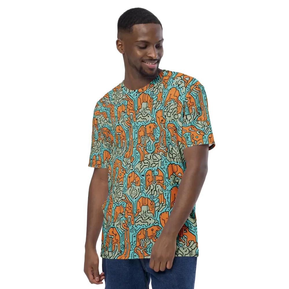 Tangerine Circuit on Men's Crew Neck T-Shirt — Left