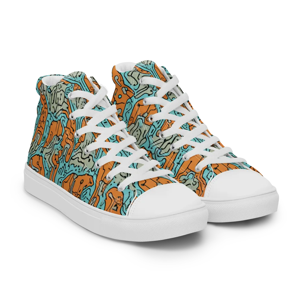 Tangerine Circuit on Men's High Top Canvas Shoes — Right Front