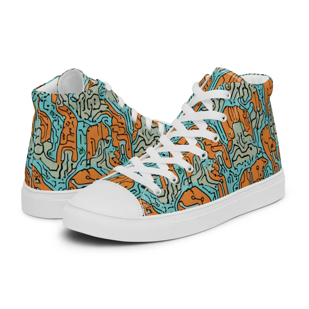 Tangerine Circuit on Men's High Top Canvas Shoes — Left