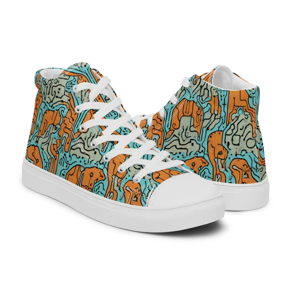 Tangerine Circuit on Men's High Top Canvas Shoes — Right