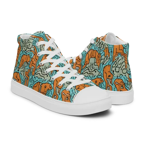 Tangerine Circuit on a Men's High Top Canvas Shoes