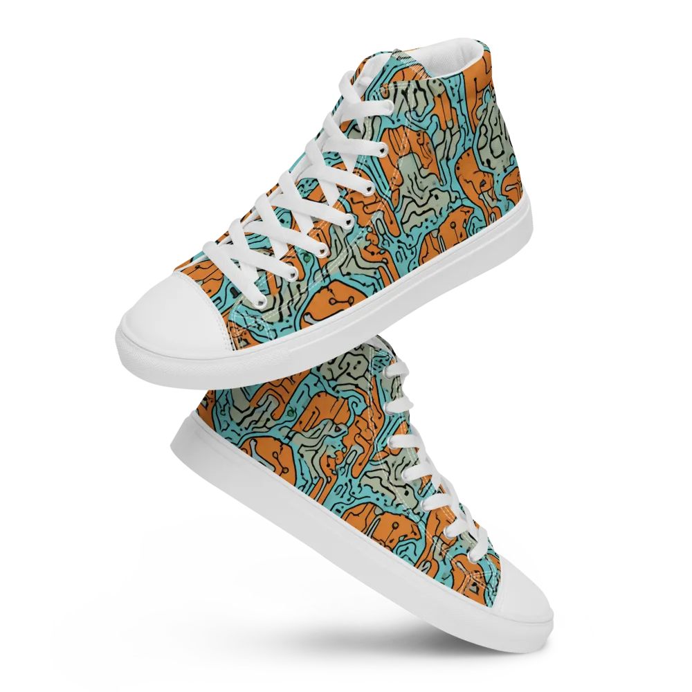 Tangerine Circuit on Men's High Top Canvas Shoes — Front