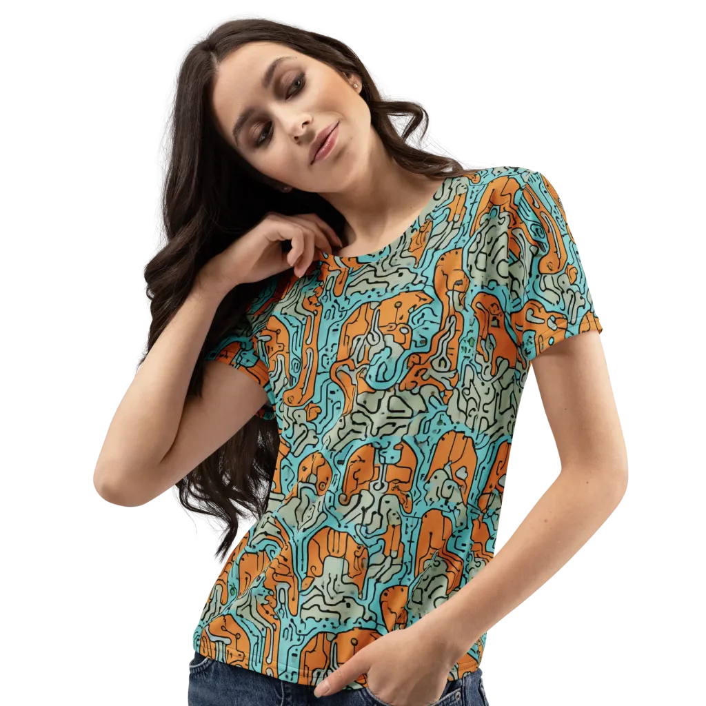 Tangerine Circuit on Women's Crew Neck T-Shirt — Left Front