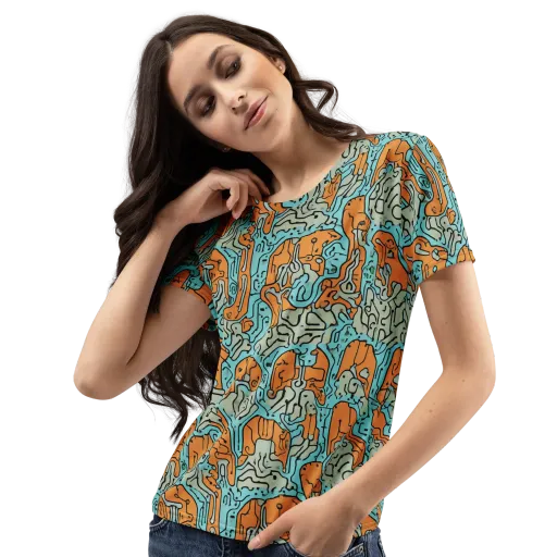 Tangerine Circuit on a Women's Crew Neck T-Shirt