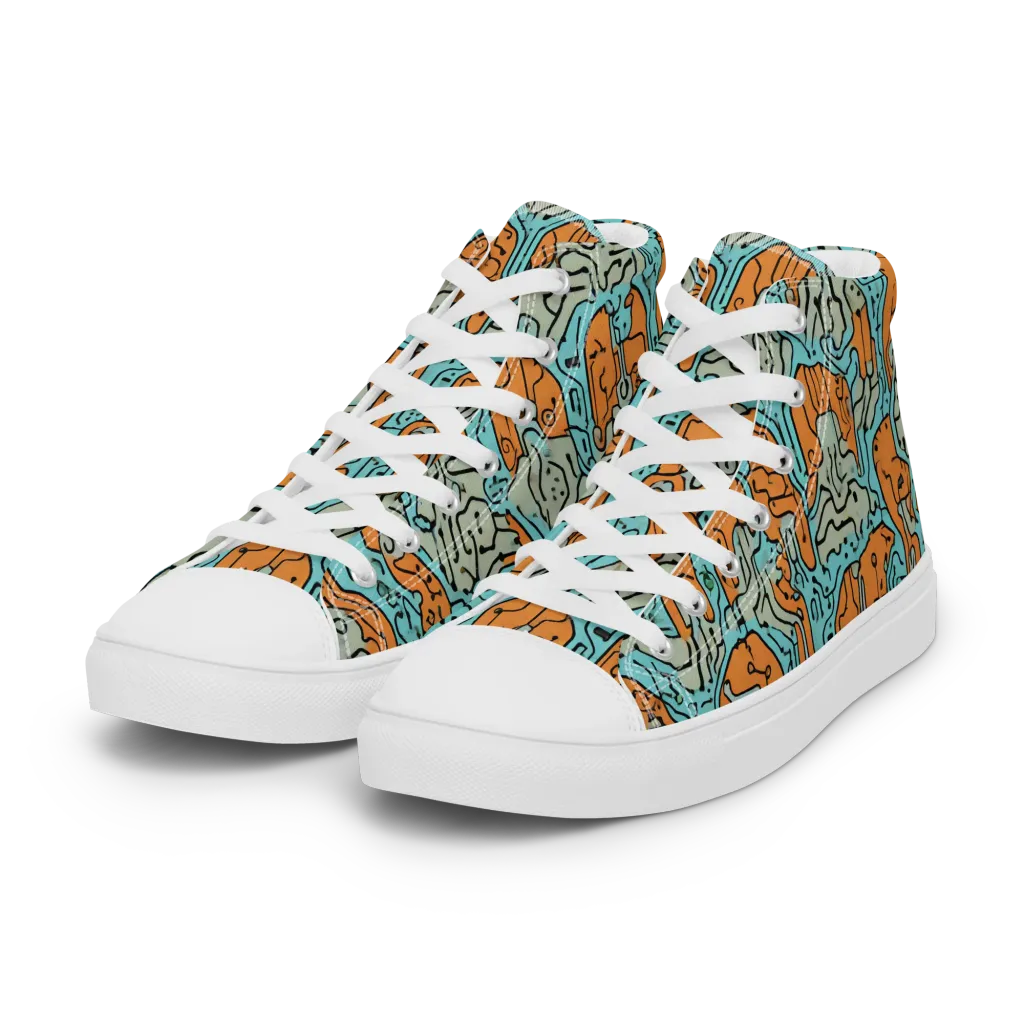 Tangerine Circuit on Women's High Top Canvas Shoes — Left Front